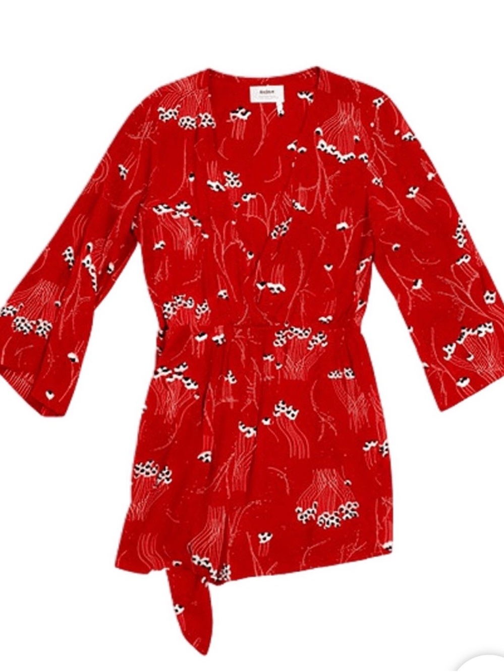 ba&sh Red Printed Long-Sleeve Romper